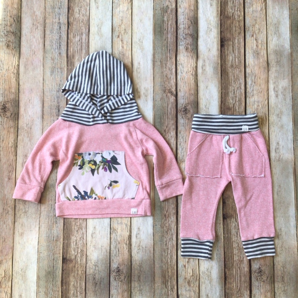 Lulu + Roo Pink Floral Hoodie And Jogger Set